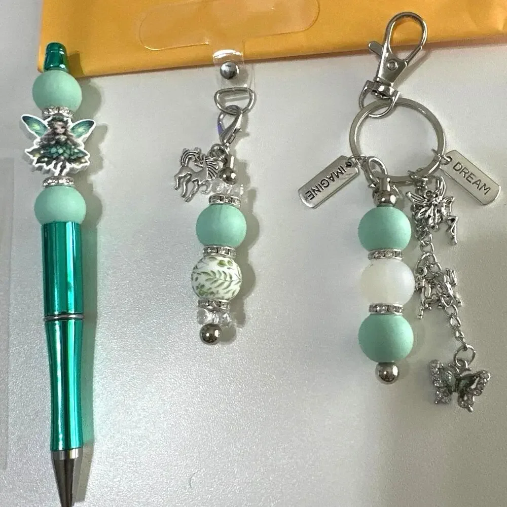 Fairy pen with matching cell phone charm & Bag/keychain charm set,  Brand New.